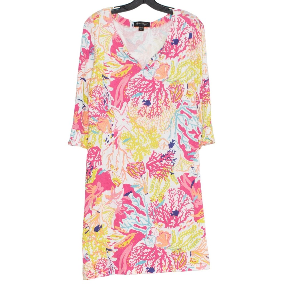 Charlie Paige Womens Dress 3/4 Sleeve V Neck Beachy Coastal Size Small‎ Medium